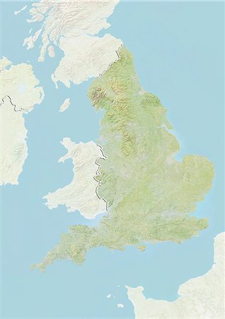 Relief map of England, United Kingdom. This image was compiled from data acquired by LANDSAT 5 & 7 satellites combined with elevation data. Stock Photo - Rights-Managed, Code: 872-06160934