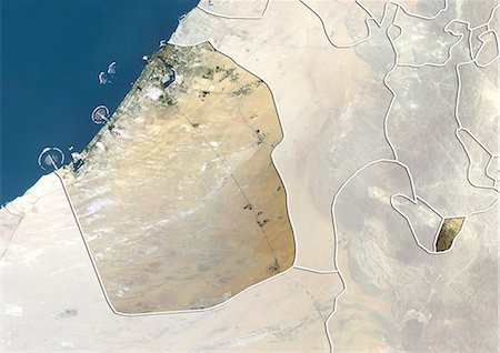 simsearch:872-06055682,k - Satellite view of the Emirate of Dubai, United Arab Emirates. This image was compiled from data acquired by LANDSAT 5 & 7 satellites. Stock Photo - Rights-Managed, Code: 872-06160931