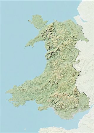 simsearch:872-06160894,k - Relief map of Wales, United Kingdom. This image was compiled from data acquired by LANDSAT 5 & 7 satellites combined with elevation data. Foto de stock - Con derechos protegidos, Código: 872-06160942