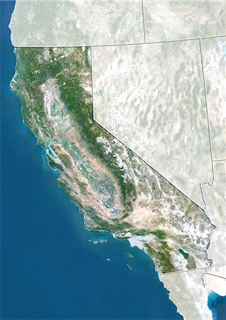 simsearch:872-06055885,k - Satellite view of the State of California, United States. This image was compiled from data acquired by LANDSAT 5 & 7 satellites. Foto de stock - Direito Controlado, Número: 872-06160958