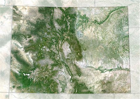 denver mountains - Satellite view of the State of Colorado, United States. This image was compiled from data acquired by LANDSAT 5 & 7 satellites. Stock Photo - Rights-Managed, Code: 872-06160961