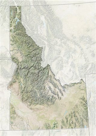 simsearch:872-06160538,k - Relief map of the State of Idaho, United States. This image was compiled from data acquired by LANDSAT 5 & 7 satellites combined with elevation data. Stock Photo - Rights-Managed, Code: 872-06160975