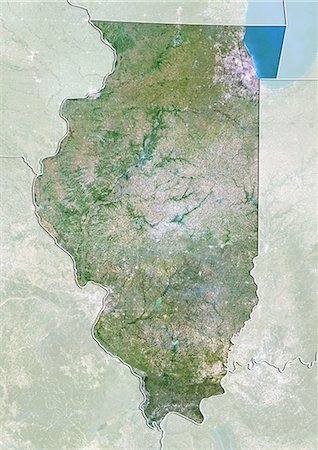 simsearch:872-06055872,k - Satellite view of the State of Illinois, United States. This image was compiled from data acquired by LANDSAT 5 & 7 satellites. Stock Photo - Rights-Managed, Code: 872-06160979