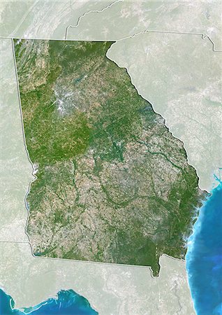 Vue satellite de l'état de Géorgie, aux États-Unis. Cette image a été compilée à partir de données acquises par les satellites LANDSAT 5 & 7. Photographie de stock - Rights-Managed, Code: 872-06160973