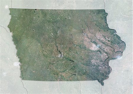 simsearch:872-06055899,k - Vue satellite de l'état de l'Iowa, aux États-Unis. Cette image a été compilée à partir de données acquises par les satellites LANDSAT 5 & 7. Photographie de stock - Rights-Managed, Code: 872-06160985