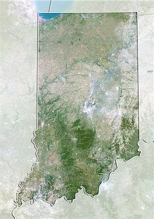 simsearch:872-06161040,k - Satellitenaufnahme von Bundesstaat Indiana der Vereinigten Staaten von Amerika. Dieses Bild wurde aus Daten von Satelliten LANDSAT 5 & 7 erworbenen zusammengestellt. Stockbilder - Lizenzpflichtiges, Bildnummer: 872-06160982