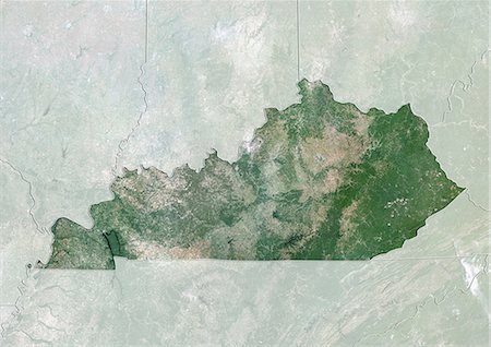 Satellite view of the State of Kentucky, United States. This image was compiled from data acquired by LANDSAT 5 & 7 satellites. Stock Photo - Rights-Managed, Code: 872-06160991