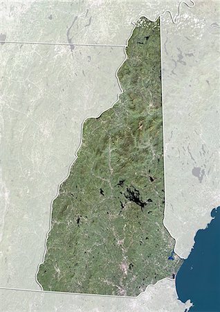 Vue satellite de l'état du New Hampshire, aux États-Unis. Cette image a été compilée à partir de données acquises par les satellites LANDSAT 5 & 7. Photographie de stock - Rights-Managed, Code: 872-06161027