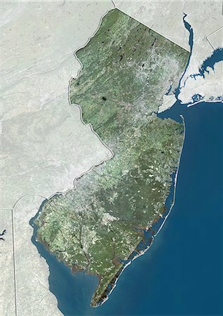 Satellite view of the State of New Jersey, United States. This image was compiled from data acquired by LANDSAT 5 & 7 satellites. Stock Photo - Rights-Managed, Code: 872-06161030