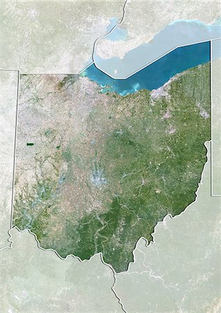 simsearch:872-06161086,k - Vue satellite de l'état de l'Ohio, aux États-Unis. Cette image a été compilée à partir de données acquises par les satellites LANDSAT 5 & 7. Photographie de stock - Rights-Managed, Code: 872-06161045