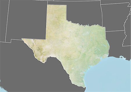 simsearch:872-06055937,k - Plan-relief de l'état du Texas, aux États-Unis. Cette image a été compilée à partir de données acquises par les satellites LANDSAT 5 & 7 combinées avec les données d'élévation. Photographie de stock - Rights-Managed, Code: 872-06161067