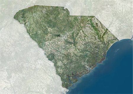 simsearch:872-06055885,k - Satellite view of the State of South Carolina, United States. This image was compiled from data acquired by LANDSAT 5 & 7 satellites. Foto de stock - Con derechos protegidos, Código: 872-06161060
