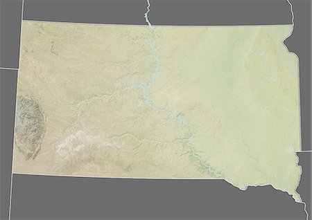 simsearch:872-06055872,k - Relief map of the State of South Dakota, United States. This image was compiled from data acquired by LANDSAT 5 & 7 satellites combined with elevation data. Stock Photo - Rights-Managed, Code: 872-06161061