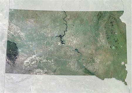 simsearch:872-06055872,k - Satellite view of the State of South Dakota, United States. This image was compiled from data acquired by LANDSAT 5 & 7 satellites. Stock Photo - Rights-Managed, Code: 872-06161063