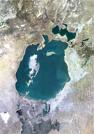 simsearch:872-08082786,k - Colour satellite image of the Aral Sea. Image taken in 1990. Stock Photo - Rights-Managed, Code: 872-08082705