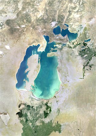 simsearch:872-08082786,k - Colour satellite image of the Aral Sea. Image taken in 2000. Stock Photo - Rights-Managed, Code: 872-08082707