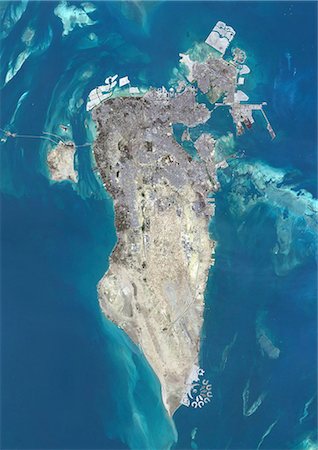 simsearch:872-08082789,k - Colour satellite image of Bahrain. Image taken on July 1, 2014 with Landsat 8 data. Foto de stock - Con derechos protegidos, Código: 872-08082716