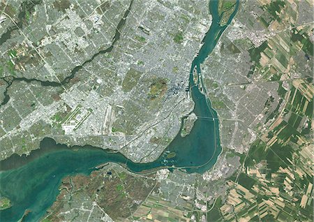 satellite view city - Colour satellite image of Montreal, Quebec, Canada. Image taken on November 11, 2014 with Landsat 8 data. Stock Photo - Rights-Managed, Code: 872-08082724