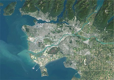 simsearch:872-08082740,k - Colour satellite image of Greater Vancouver, British Colombia, Canada. Image taken on September 15, 2014 with Landsat 8 data. Foto de stock - Con derechos protegidos, Código: 872-08082726