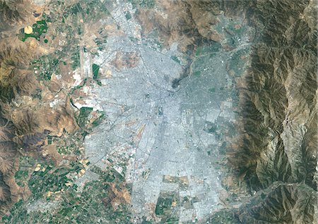 simsearch:872-08082736,k - Colour satellite image of Santiago, Chile. Image taken on January 9, 2014 with Landsat 8 data. Stock Photo - Rights-Managed, Code: 872-08082727