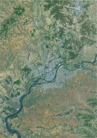 simsearch:872-08082752,k - Colour satellite image of Pyongyang, North Korea. Image taken on June 6, 2014 with Landsat 8 data. Stock Photo - Rights-Managed, Code: 872-08082748