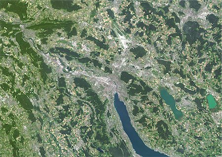 simsearch:872-08082752,k - Colour satellite image of Zurich, Switzerland. Image taken on July 19, 2014 with Landsat 8 data. Stock Photo - Rights-Managed, Code: 872-08082757