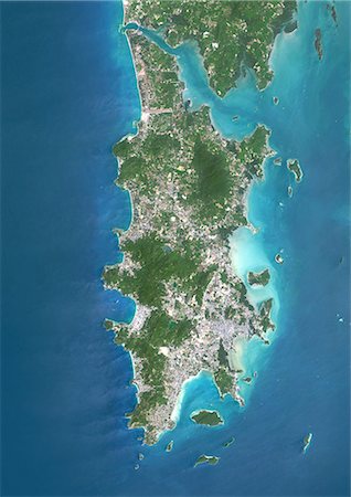 simsearch:872-08082692,k - Colour satellite image of Phuket, Thailand. Image taken on February 25, 2014 with Landsat 8 data. Foto de stock - Con derechos protegidos, Código: 872-08082759