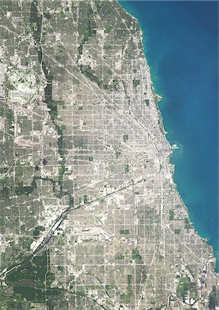 simsearch:872-08082740,k - Colour satellite image of Chicago, Illinois, USA. Image taken on August 15, 2014 with Landsat 8 data. Foto de stock - Con derechos protegidos, Código: 872-08082766