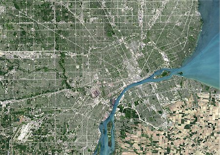 détroit - Colour satellite image of Detroit, Michigan, USA. Image taken on June 14, 2014 with Landsat 8 data. Photographie de stock - Rights-Managed, Code: 872-08082768
