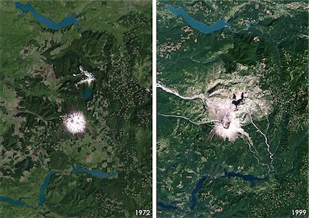 simsearch:872-08082766,k - Satellite view of Mount St Helens, Washington, USA in 1972 and 1999. This image shows the volcano changes before and after its catastrophic eruption on May 18, 1980. Foto de stock - Con derechos protegidos, Código: 872-08082775