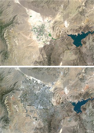 simsearch:872-08082692,k - Satellite view of Las Vegas, Nevada, USA in 1975 and 2013. This before and after image shows urban expansion over the years. Foto de stock - Con derechos protegidos, Código: 872-08082771