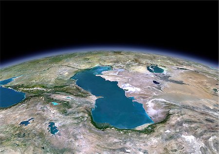 satellite view aerial - 3D satellite image of the Caspian Sea. Stock Photo - Rights-Managed, Code: 872-08082786