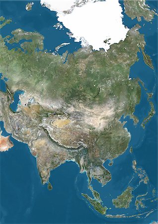 simsearch:872-08689476,k - Satellite view of Asia with Arctic ice cap. This image was compiled from data acquired by Landsat 7 & 8 satellites. Stock Photo - Rights-Managed, Code: 872-08689409