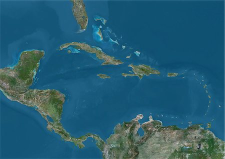 simsearch:872-08689423,k - Satellite view of Central America and the Caribbean. This image was compiled from data acquired by Landsat 7 & 8 satellites. Foto de stock - Con derechos protegidos, Código: 872-08689426