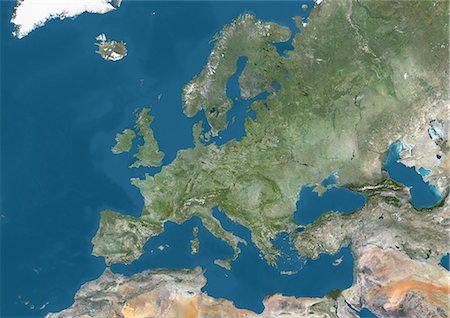 Satellite view of Europe. This image was compiled from data acquired by Landsat 7 & 8 satellites. Stock Photo - Rights-Managed, Code: 872-08689434