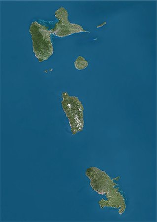 simsearch:872-06054275,k - Satellite view of Guadeloupe, Dominica and Martinique. This image was compiled from data acquired by Landsat satellites. Photographie de stock - Rights-Managed, Code: 872-08689439