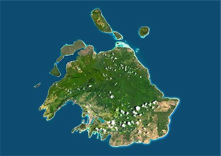 simsearch:872-08689423,k - Satellite view of Efate, Vanuatu. It is the most populous island of Vanuatu archipelago. This image was compiled from data acquired by Landsat 8 satellite in 2014. Foto de stock - Con derechos protegidos, Código: 872-08689432