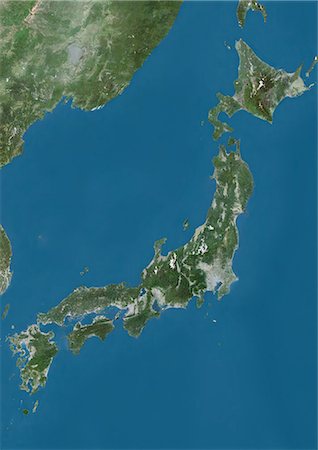 simsearch:872-08689445,k - Satellite view of Japan. This image was compiled from data acquired by Landsat satellites. Foto de stock - Con derechos protegidos, Código: 872-08689446