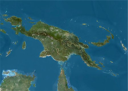 simsearch:872-06160928,k - Satellite view of New Guinea. This image was compiled from data acquired by Landsat satellites. Foto de stock - Con derechos protegidos, Código: 872-08689456