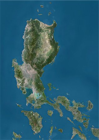 simsearch:872-08689438,k - Satellite view of Luzon, Philippines. It is the largest and most populous island in the Philippines. This image was compiled from data acquired by Landsat satellites. Stock Photo - Rights-Managed, Code: 872-08689464