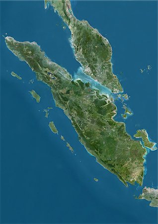 simsearch:872-06160839,k - Satellite view of Sumatra, Malaysia and Singapore. This image was compiled from data acquired by Landsat satellites. Fotografie stock - Rights-Managed, Codice: 872-08689476