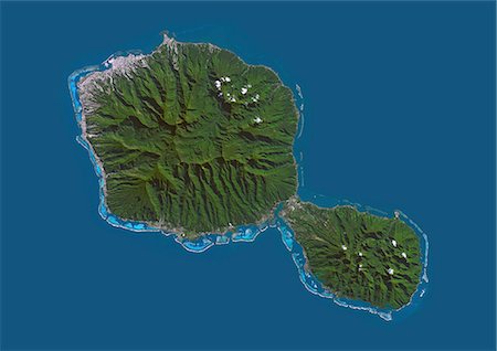 simsearch:872-08689474,k - Satellite view of Tahiti, French Polynesia. This image was compiled from data acquired by Landsat 8 satellite in 2014. Photographie de stock - Rights-Managed, Code: 872-08689478