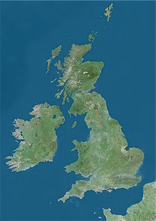 simsearch:872-06054715,k - Satellite view of the British Isles, that shows the United Kingdom and Ireland. This image was compiled from data acquired by Landsat satellites. Stock Photo - Rights-Managed, Code: 872-08689486