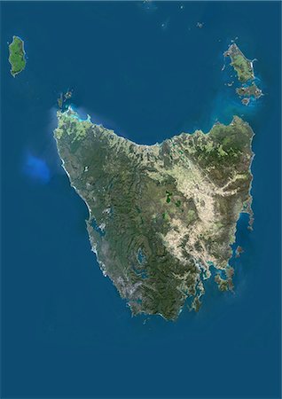 simsearch:872-06054657,k - Satellite view of Tasmania, Australia. This image was compiled from data acquired by Landsat 8 satellite in 2014. Foto de stock - Con derechos protegidos, Código: 872-08689480