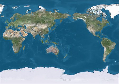 simsearch:872-08689427,k - True natural colour satellite image of the Earth, centred on the Pacific ocean. This image was compiled from data acquired by Landsat satellites. Stock Photo - Rights-Managed, Code: 872-08689495