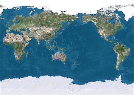 simsearch:872-08689475,k - True natural colour satellite image of the Earth, centred on the Pacific ocean and with Arctic ice cap. This image was compiled from data acquired by Landsat satellites. Foto de stock - Con derechos protegidos, Código: 872-08689496