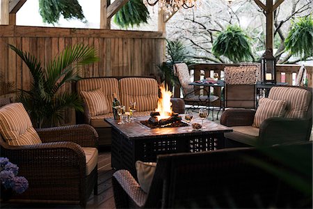 porch not people - Deck with fire pit and white wine, 1825 Inn, Palmyra, PA. Stock Photo - Rights-Managed, Code: 872-08914922