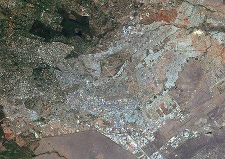 simsearch:872-08082742,k - Color satellite image of Nairobi, capital city of Kenya. Image collected on August 27, 2017 by Sentinel-2 satellites. Foto de stock - Con derechos protegidos, Código: 872-09185494