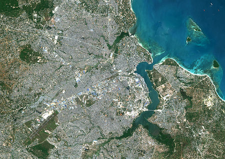 Color satellite image of Dar Es Salaam, Tanzania. Image collected on December 17, 2016 by Sentinel-2 satellites. Stock Photo - Rights-Managed, Code: 872-09185517