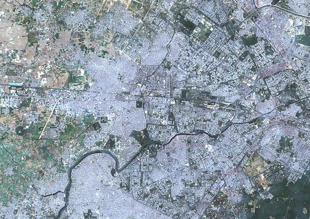 simsearch:872-09185682,k - Color satellite image of West Delhi, an administrative district of the National Capital Territory of Delhi in India. Image collected on October 07, 2017 by Sentinel-2 satellites. Stock Photo - Rights-Managed, Code: 872-09185564